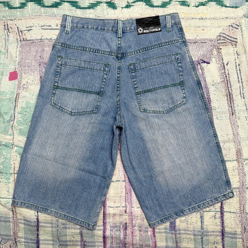 Y2K Southpole Mens Size 35 Baggy Denim Shorts Blue Skater Hip Hop Jorts 90s